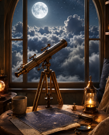 A cozy free ASMR sleep roleplay with blanket care, star chart paper, gentle telescope clicks, lens wiping, and cloud counting.